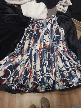 Studio Works Navy, White & Red Floral Swing Dress